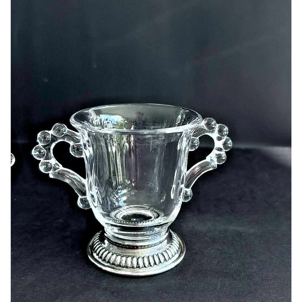 Imperial Glass Candlewick Cream & Sugar Sterling Silver Non-weigted Bases